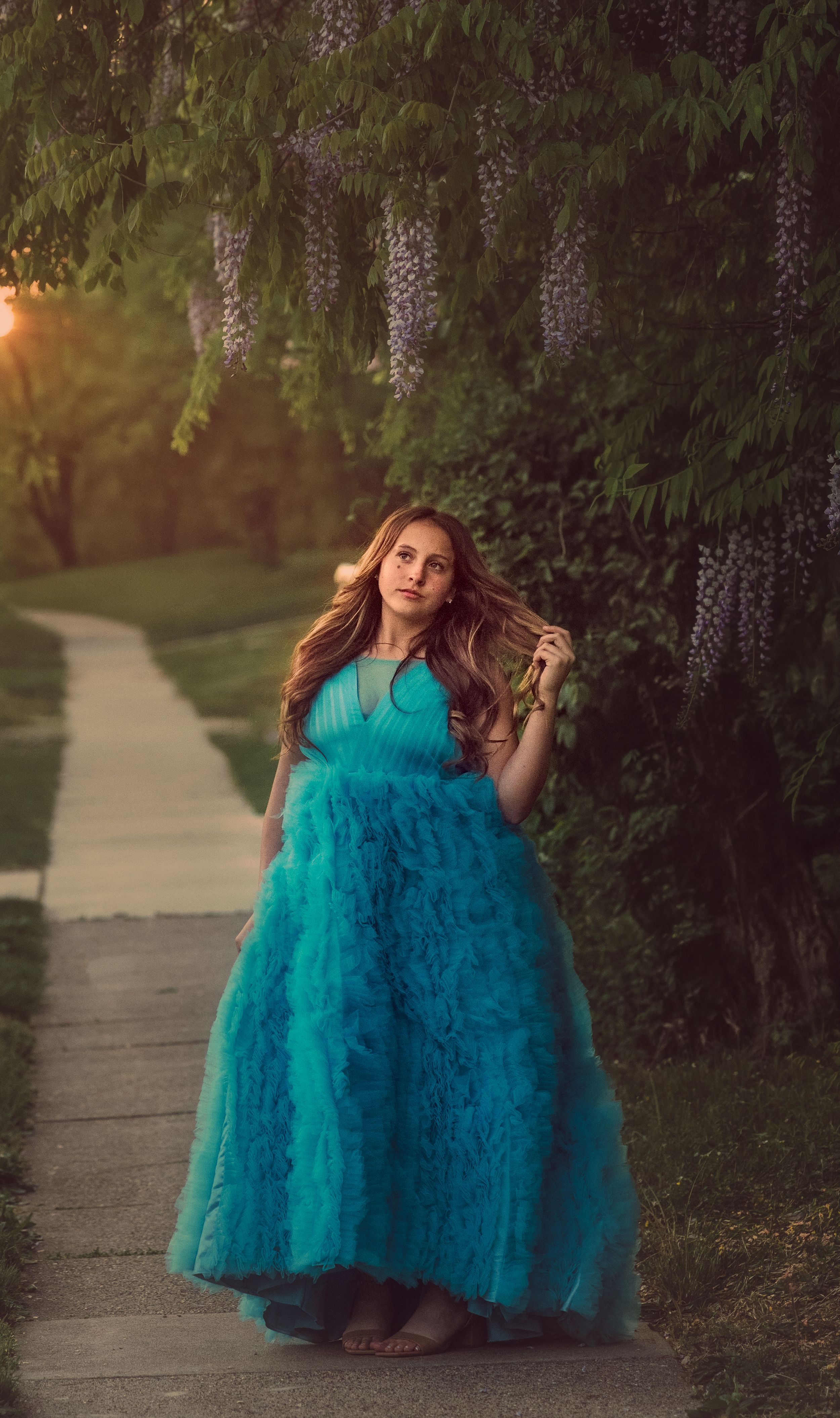 teen girl in blue dress in audubon new jersey