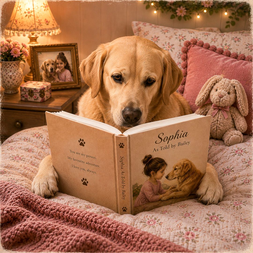 Personalised keepsake celebrating the friendship between children and their pets, by Love Lane Designs.