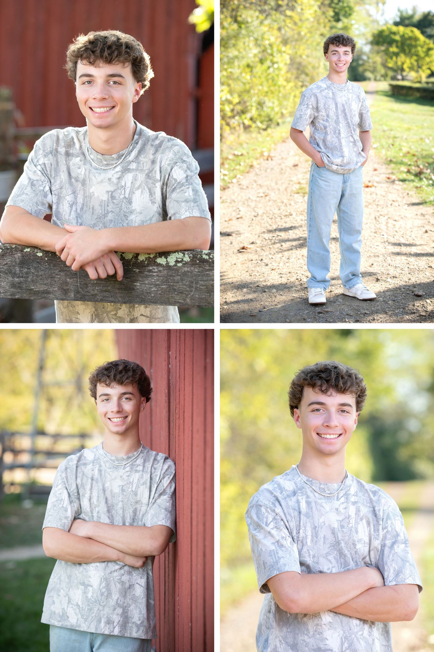 Olentangy Liberty senior portrait session at Slate Run Metro Park with country scenery, red barn, and golden light.