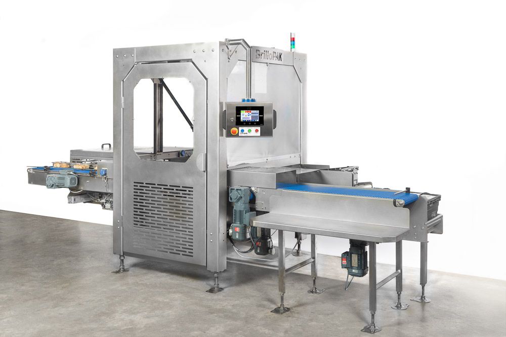 Professional product shot of Brillopak food packing machine, on white background