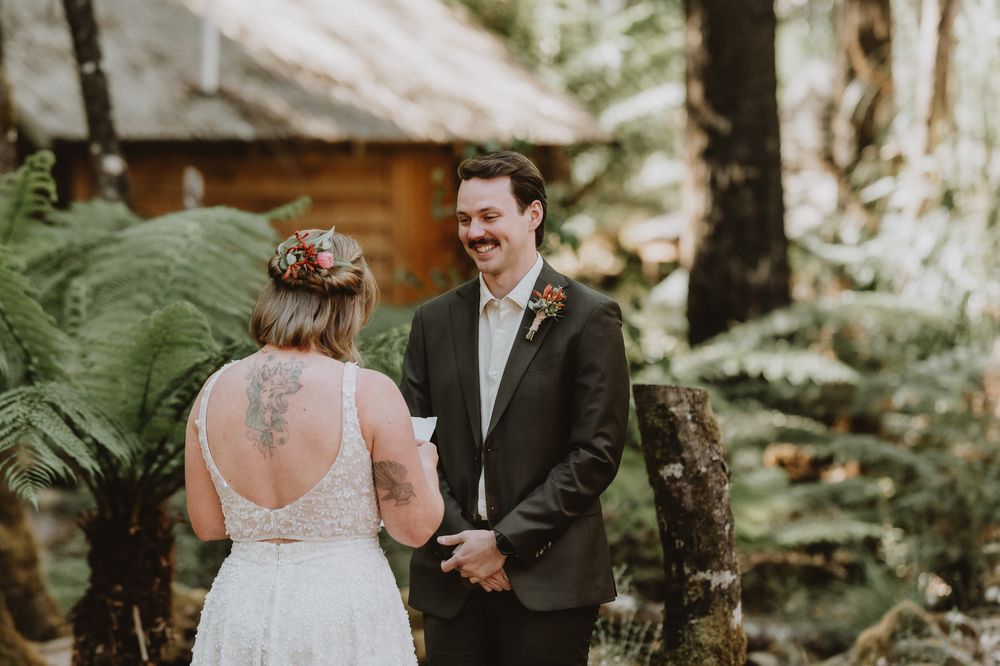 an intimate Forest ceremony in Tasmania during an adventure elopement on Hartz Mountain, captured by wedding photographer Joss Jensen