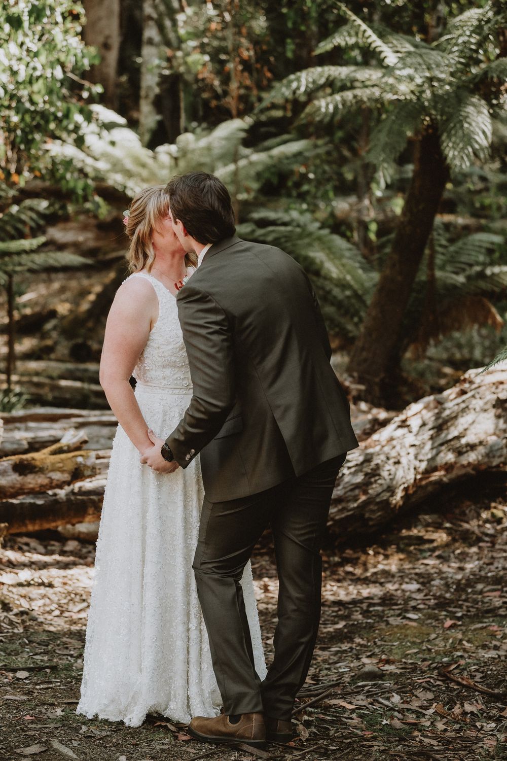 an intimate Forest ceremony in Tasmania during an adventure elopement on Hartz Mountain, captured by wedding photographer Joss Jensen