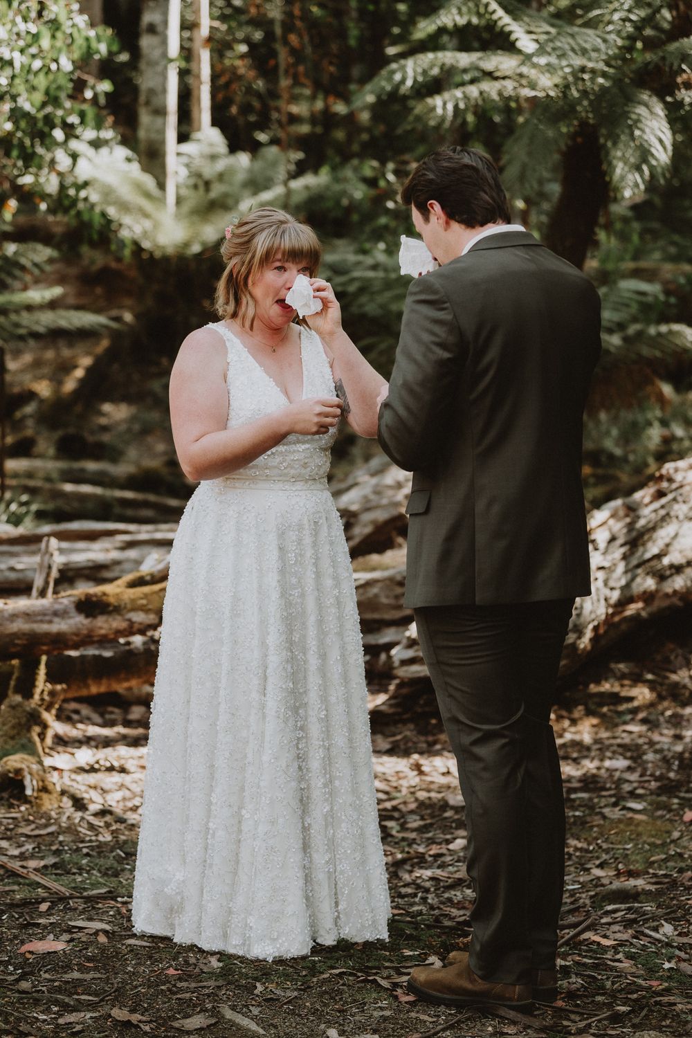 an intimate Forest ceremony in Tasmania during an adventure elopement on Hartz Mountain, captured by wedding photographer Joss Jensen