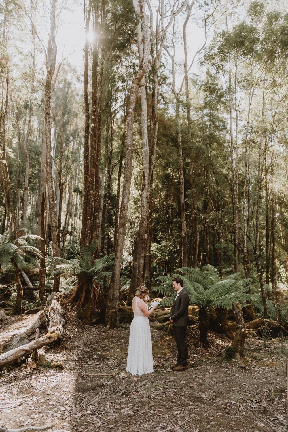 an intimate Forest ceremony in Tasmania during an adventure elopement on Hartz Mountain, captured by wedding photographer Joss Jensen
