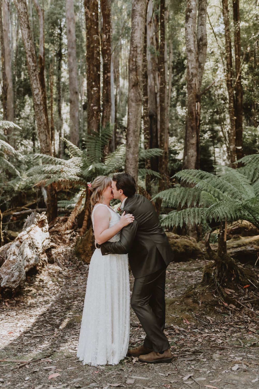 an intimate Forest ceremony in Tasmania during an adventure elopement on Hartz Mountain, captured by wedding photographer Joss Jensen