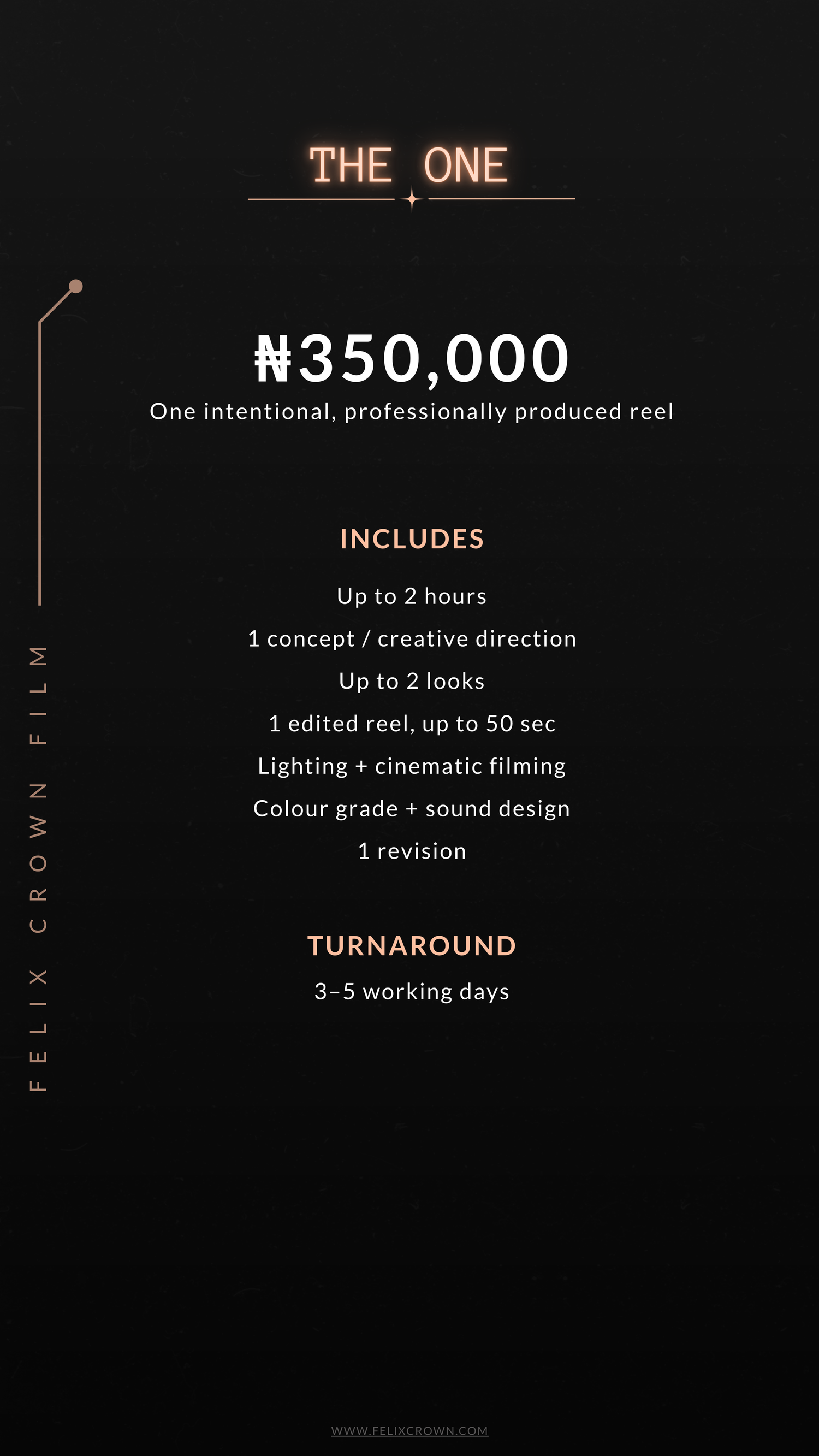 Photography pricing menu titled 'The Royal Experience' showing package details and rates on a dark background.