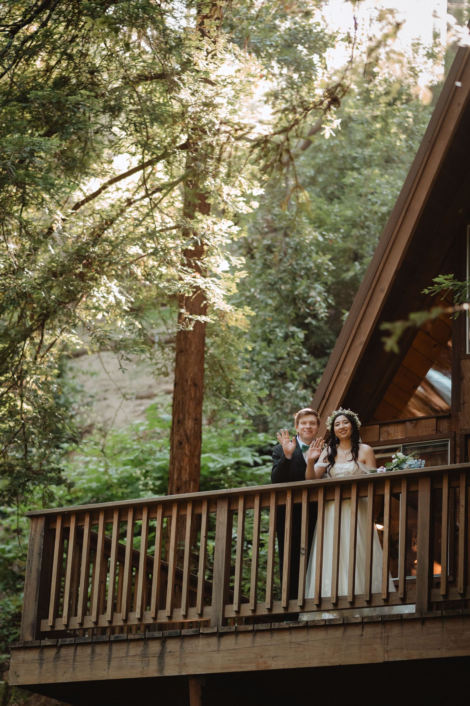 bride and groom photos at waterfall lodge