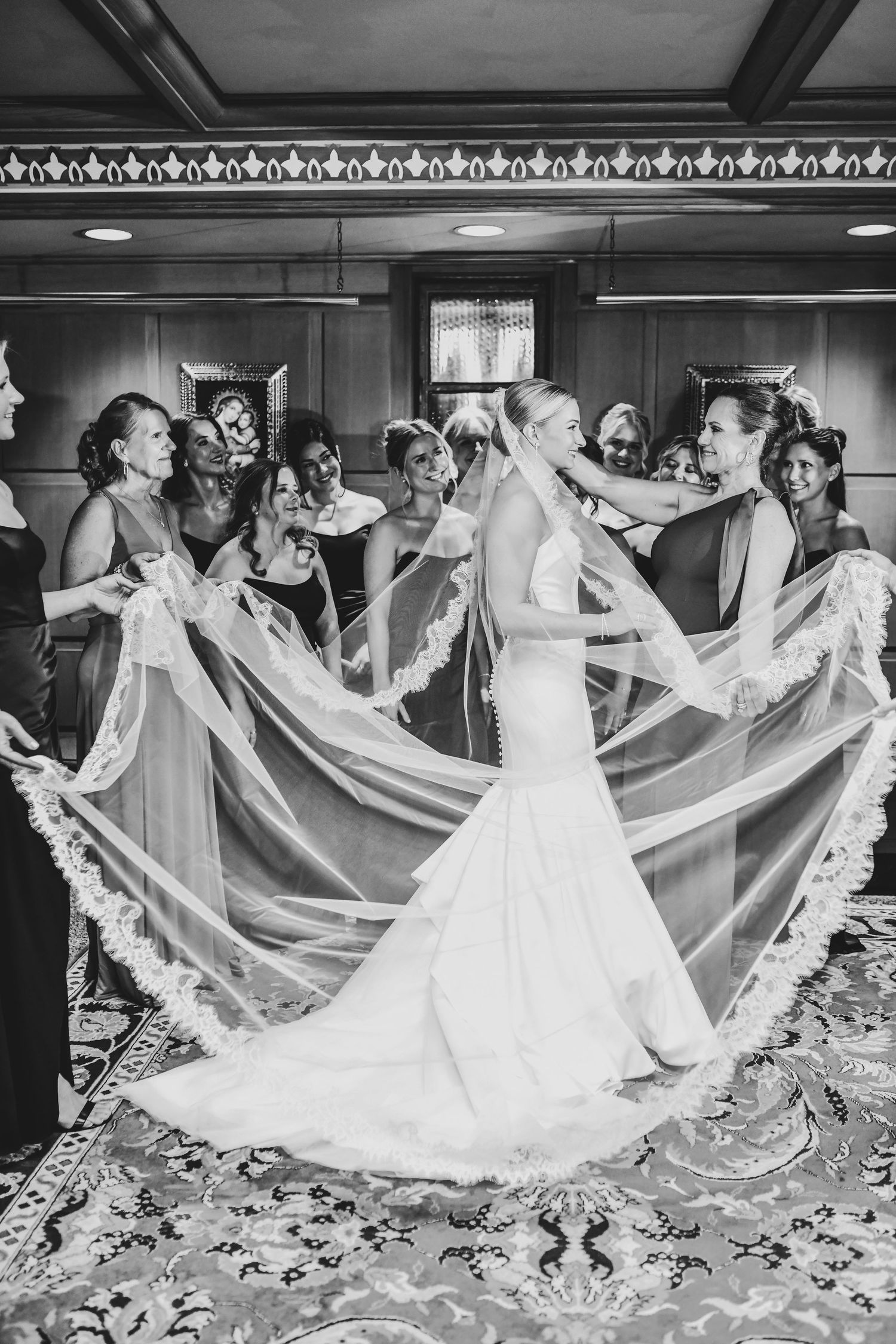 Nicole celebrating with her bridesmaids after their first look