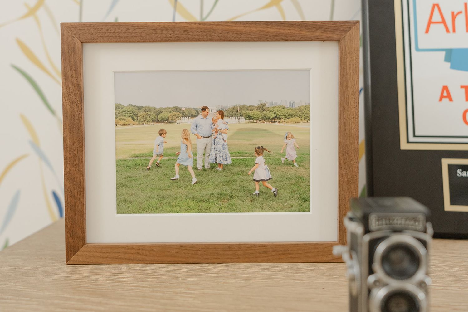 Framed family portrait displayed on a gallery wall in Northern Virginia