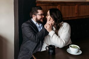 Engagement photos at a coffee shop