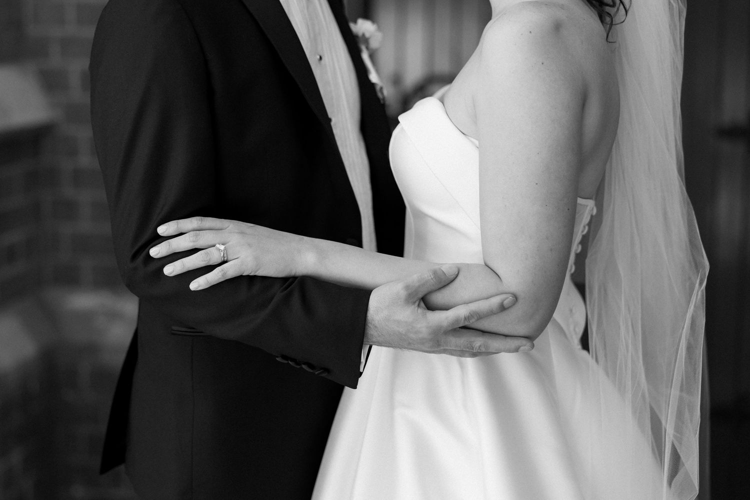 Black and white wedding photography sequence showing intimate dance moments between bride and groom.