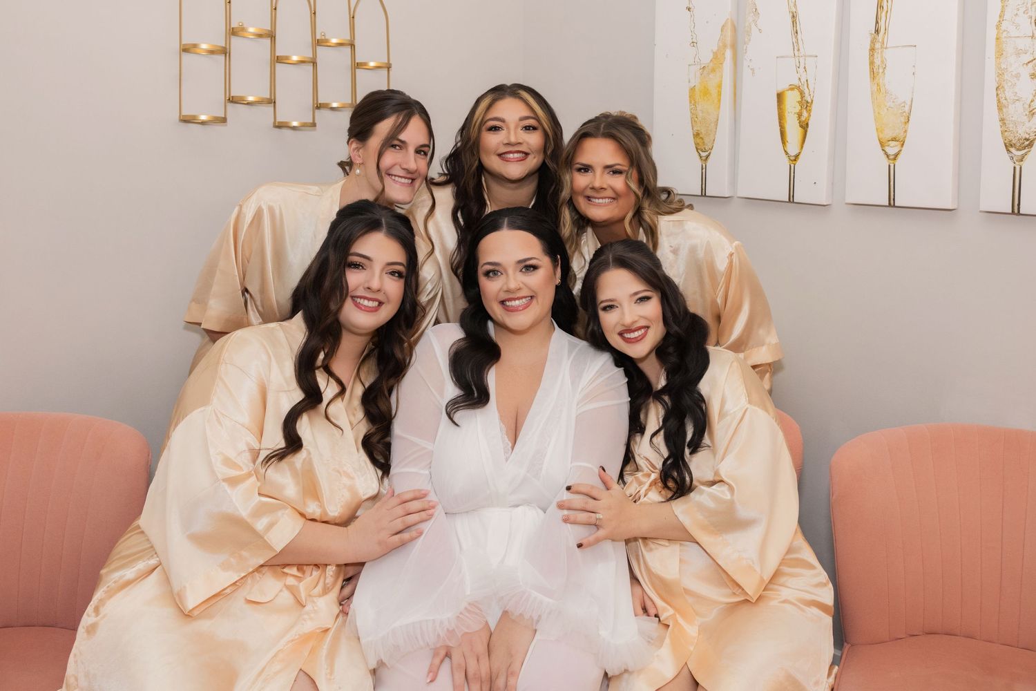 Bridal Party celebrating before the ceremony in robes in ohio wedding venue.