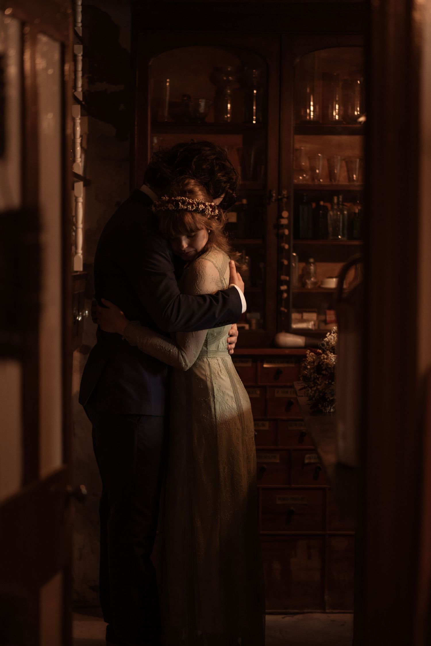 Intimate and emotional portrait of a bride and groom kissing. Yorkshire wedding photographer