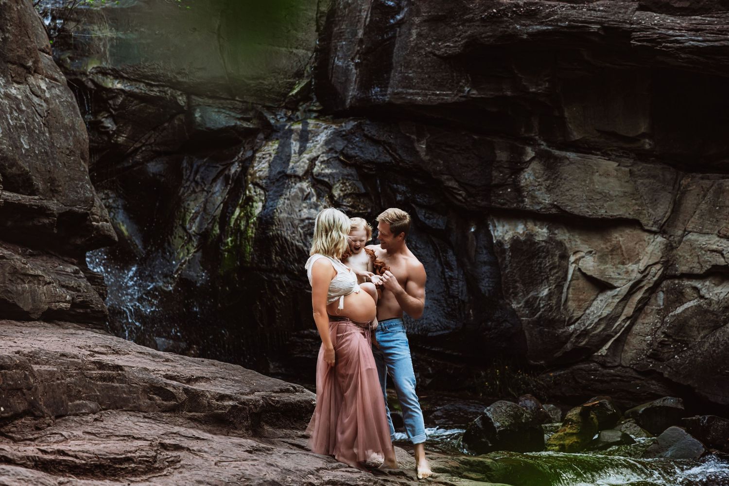 Lifestyle Family Maternity at a water fall in Colorado (Northern Virginia Photographer)