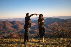 engaged couple, testimonial, engagement photos with dogs, couple photoshoot with pet, romantic photoshoot, Asheville photographer, mountains