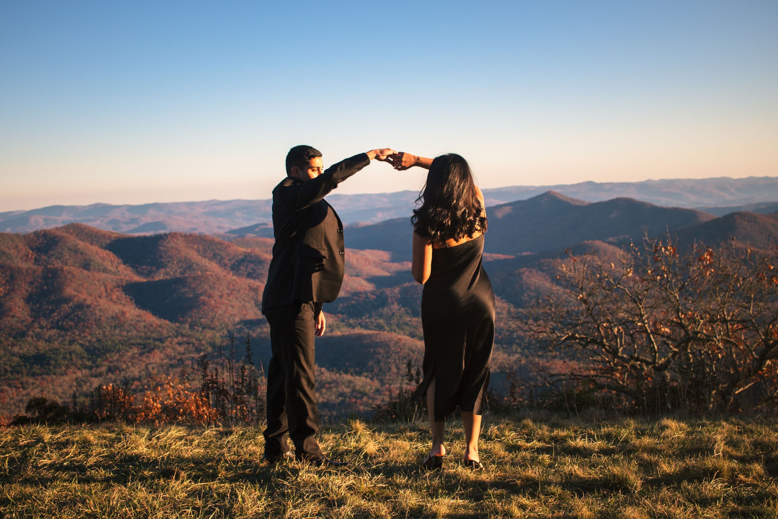engaged couple, testimonial, engagement photos with dogs, couple photoshoot with pet, romantic photoshoot, Asheville photographer, mountains