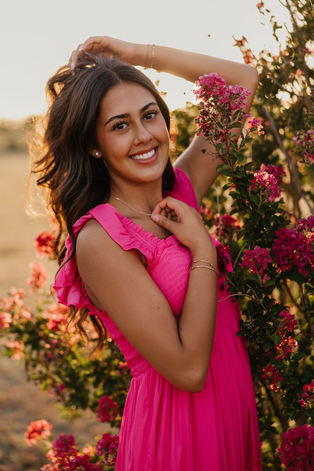A senior girl playing with her hair in Tulia Texas