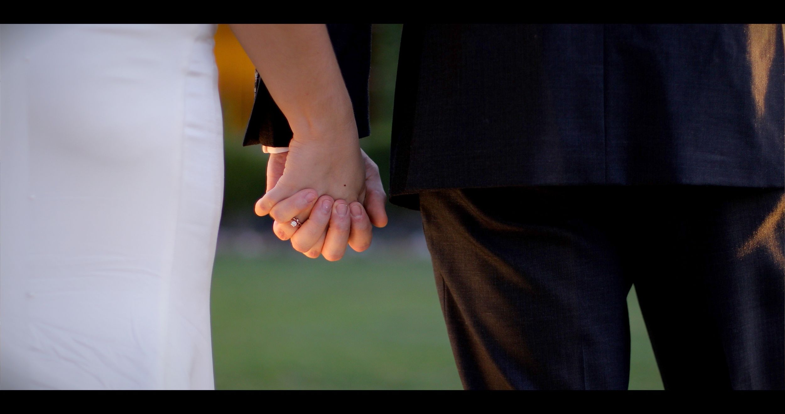 Bride and Groom Holding hands Sunset Romantic
