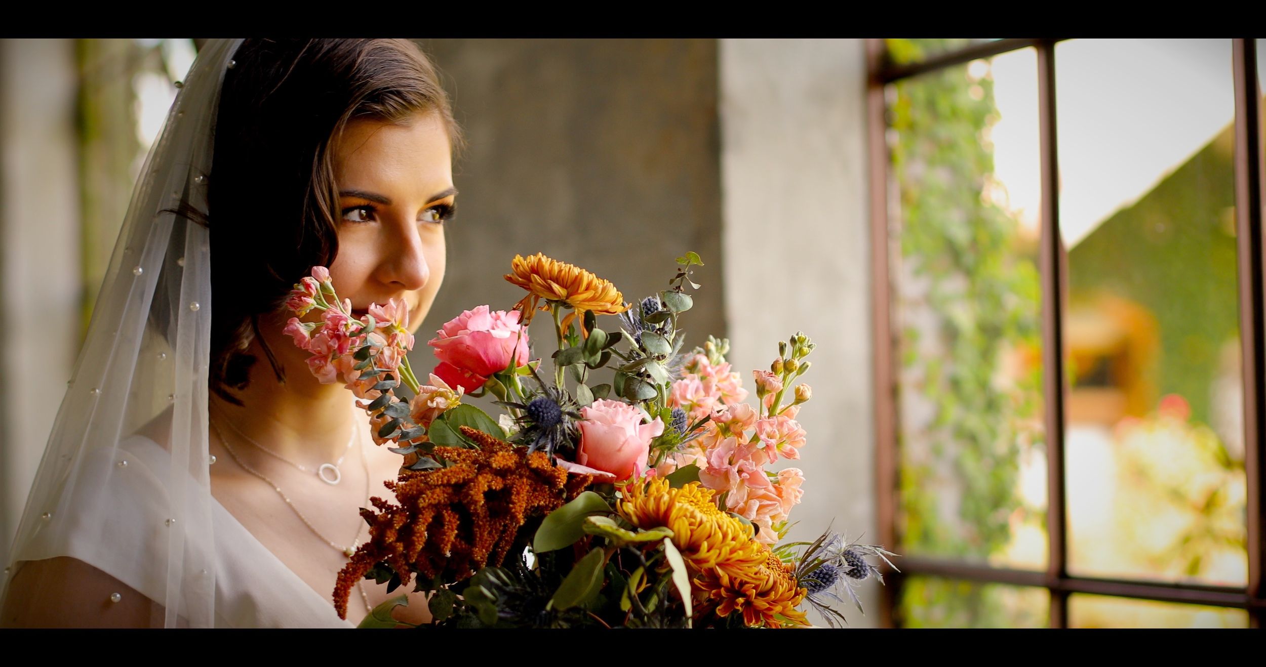 Bridal Shot Wedding Bouquet Dramatic Pink and Orange Wedding Flowers