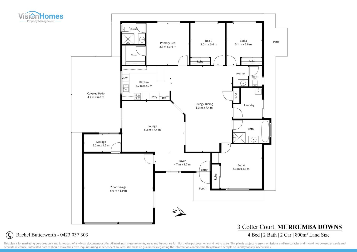 Single-storey floor plan of a 4-bed, 2-bath home at Murrumba Downs.
