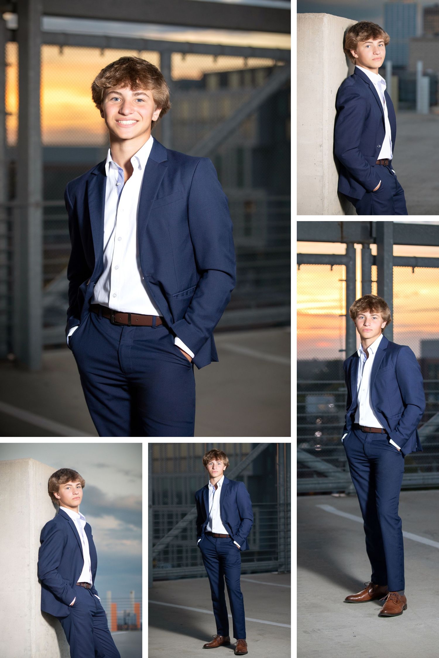 Downtown Columbus senior portraits in the Arena District featuring an Olentangy senior with dramatic sunset lighting.