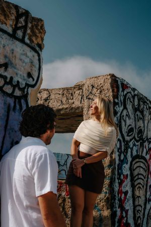 Couple enjoying panoramic views during a Carmel Bunkers photoshoot