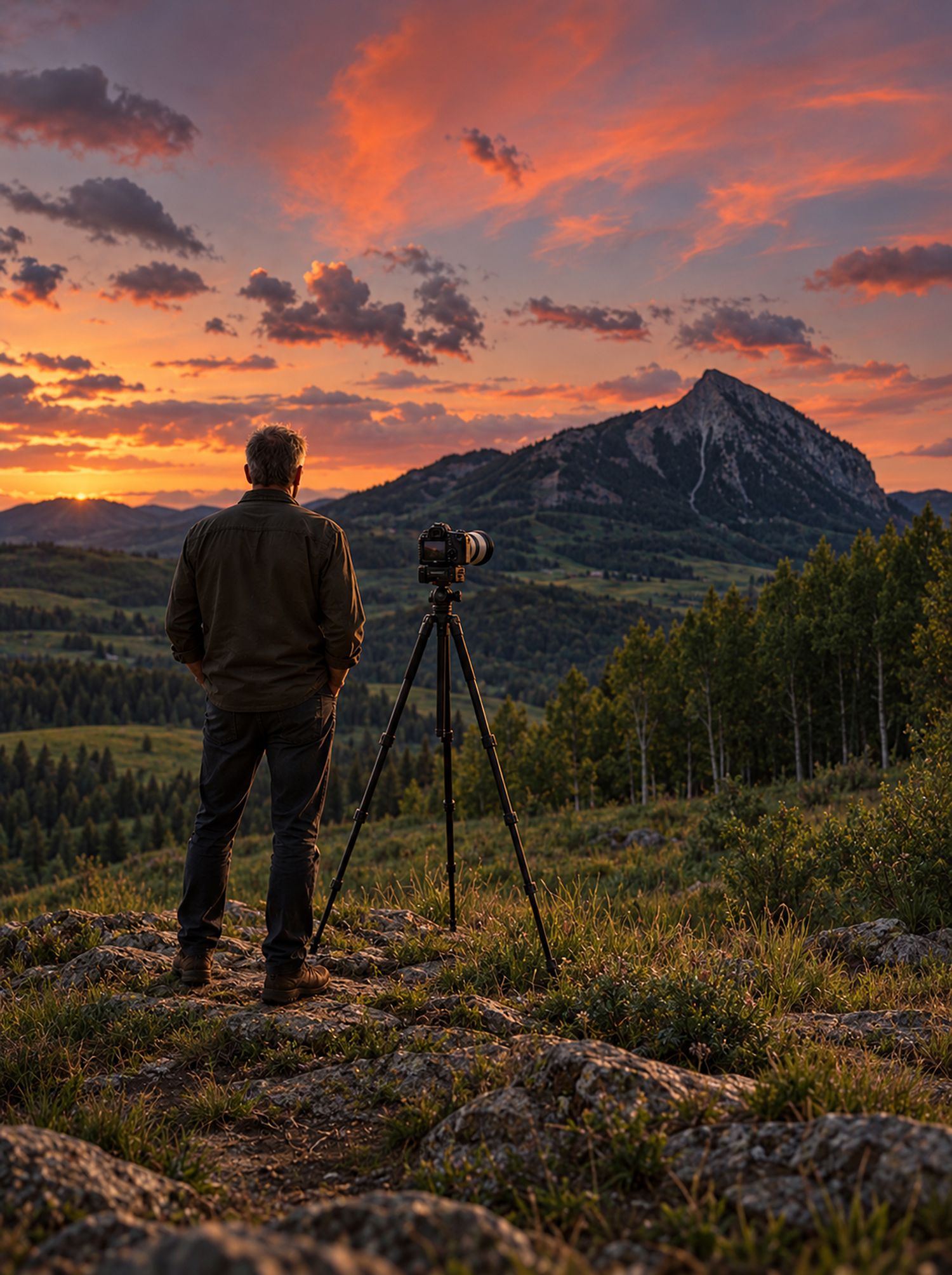 An image of James Egbert holding a Framed Print of the Tower of Babel, in the Garden of the Gods at Sunset, showing what a finished print.In