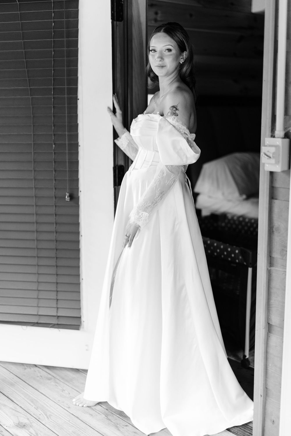 Bride posing for an outdoor bridal portrait at The Pearl of the Valley in Sevierville, Tennessee