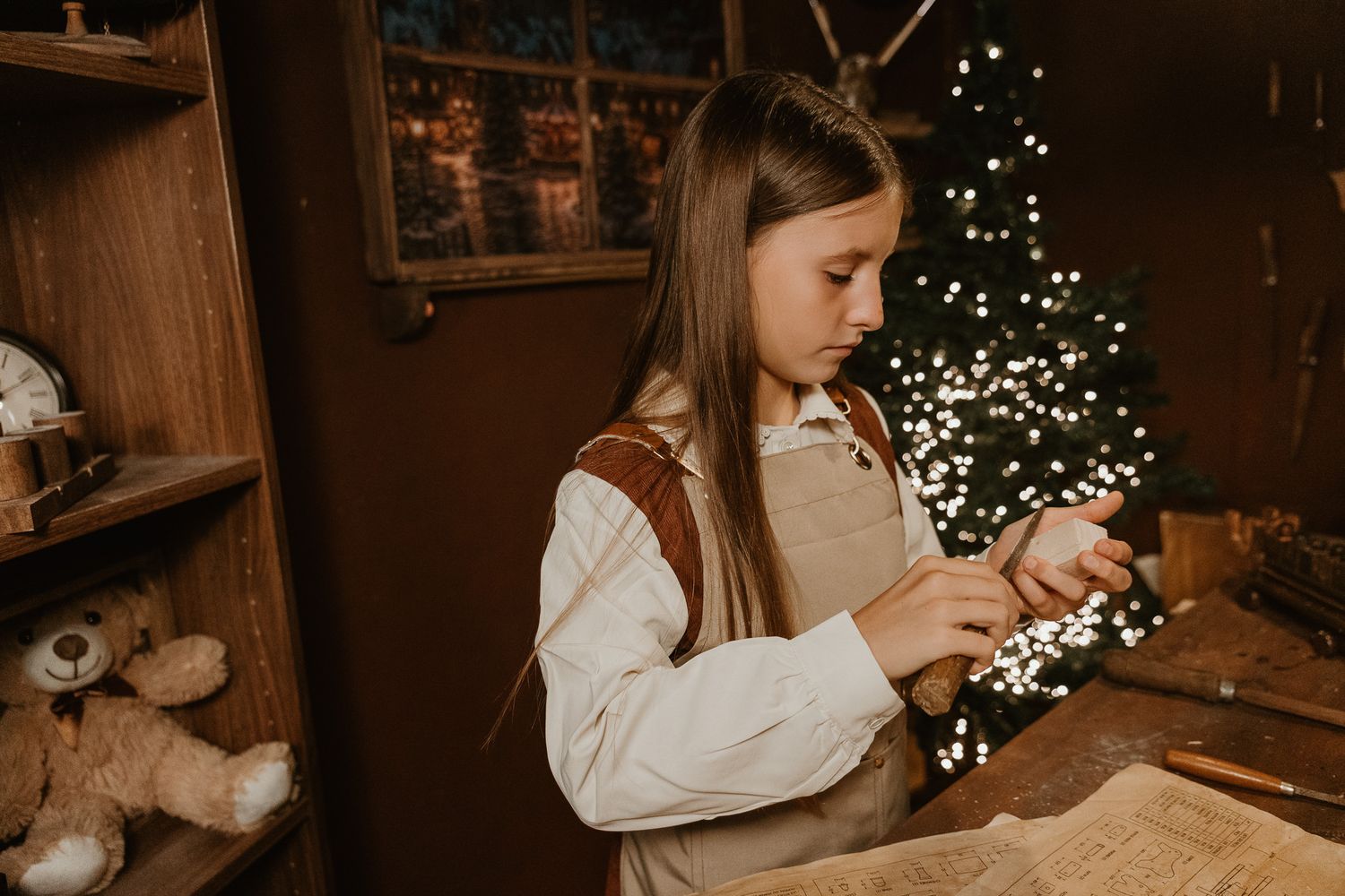 Niña en su sesión de fotos de navidad 2026