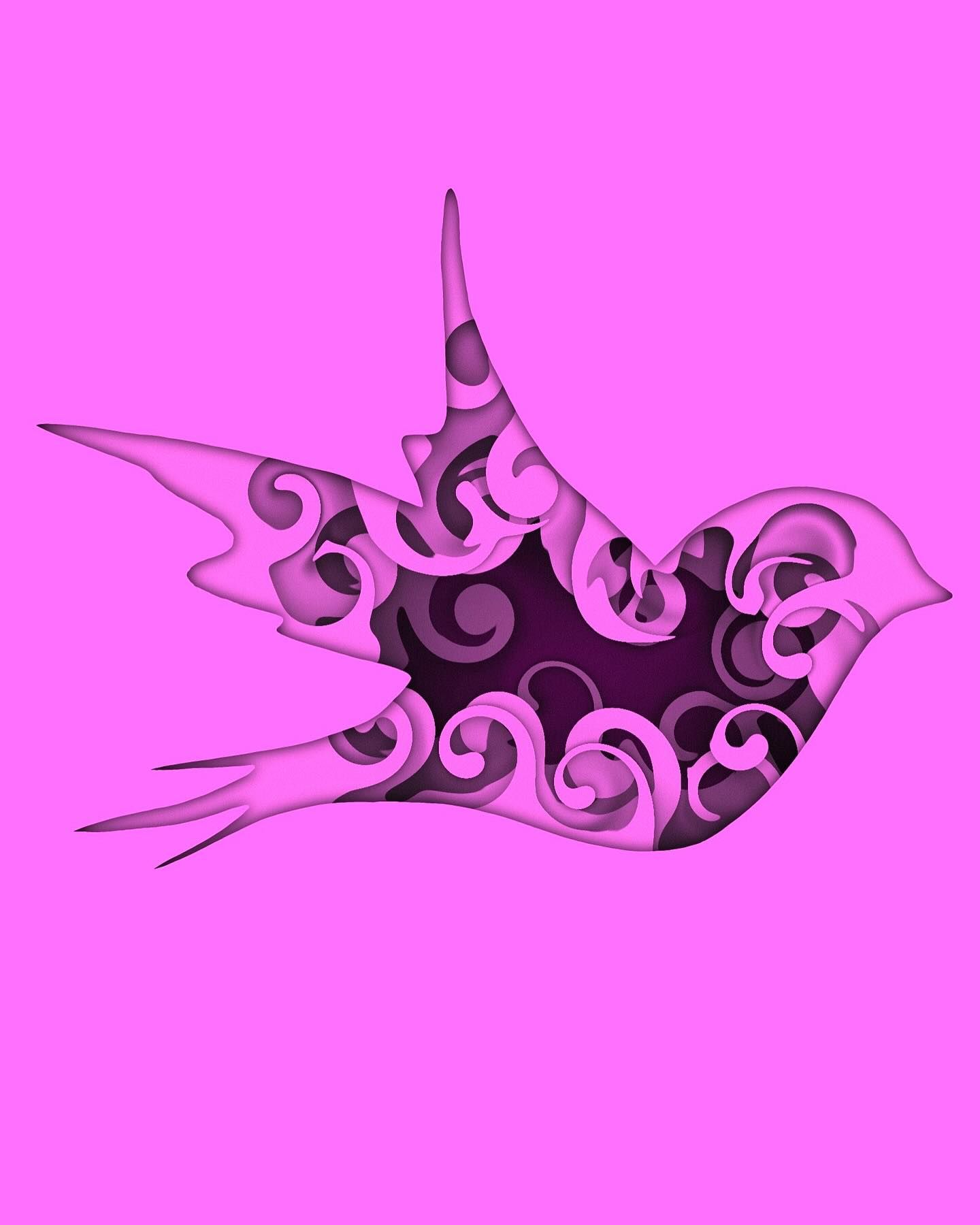 Colorful cartoon letter D characters in cyan, magenta, and purple on a gray floral background.