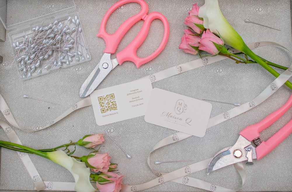 Flat lay floral tools for branding photos.