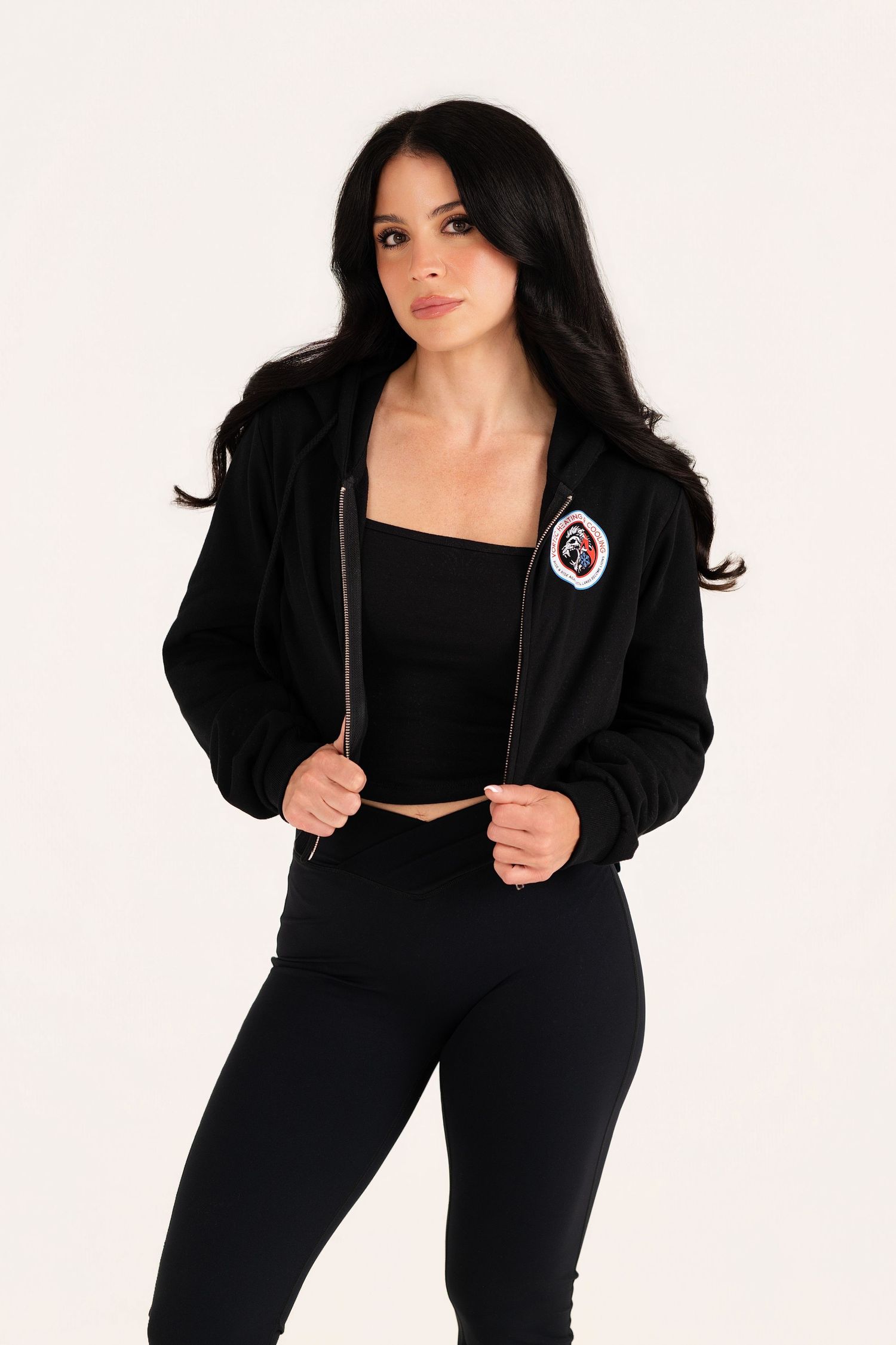 Black hoodie with grim reaper graphic reading Do Not Go Gentle, Vortec Heating & Cooling, Rage Against The Cold.