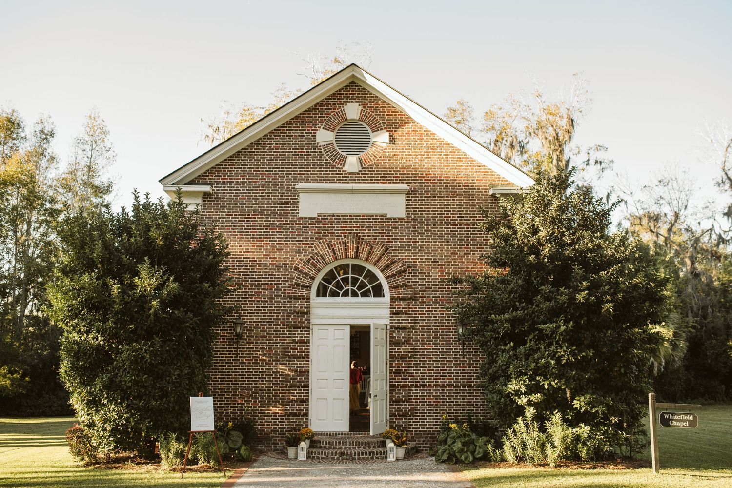 Bethesda Academy Whitefield Chapel wedding surrounded by moss-draped oak trees near Savannah Georgia