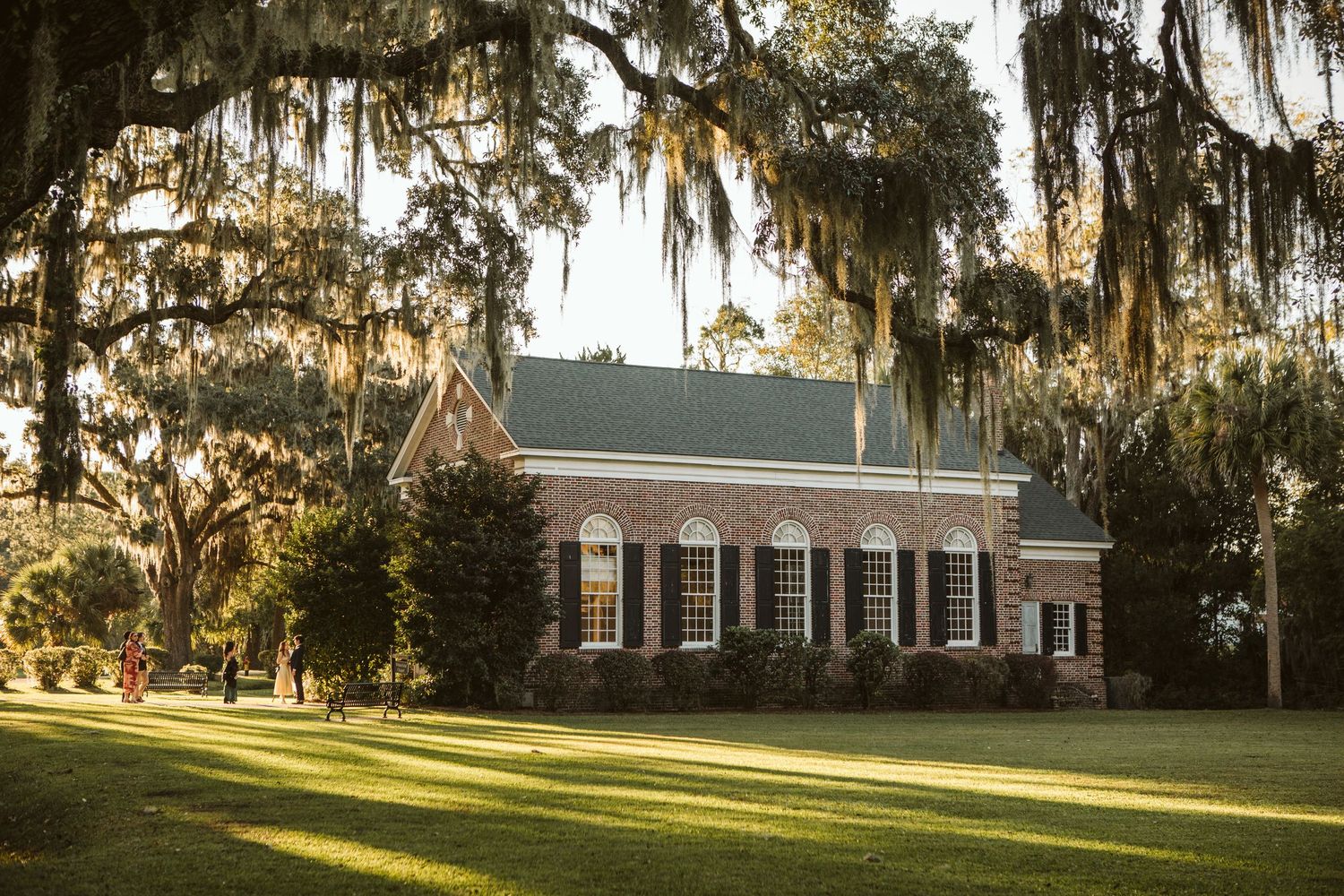 Bethesda Academy Whitefield Chapel wedding surrounded by moss-draped oak trees near Savannah Georgia