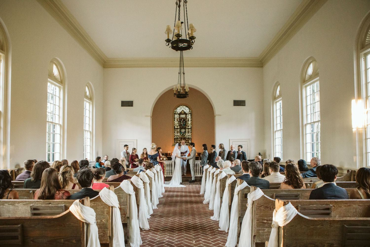 Bethesda Academy Whitefield Chapel wedding surrounded by moss-draped oak trees near Savannah Georgia