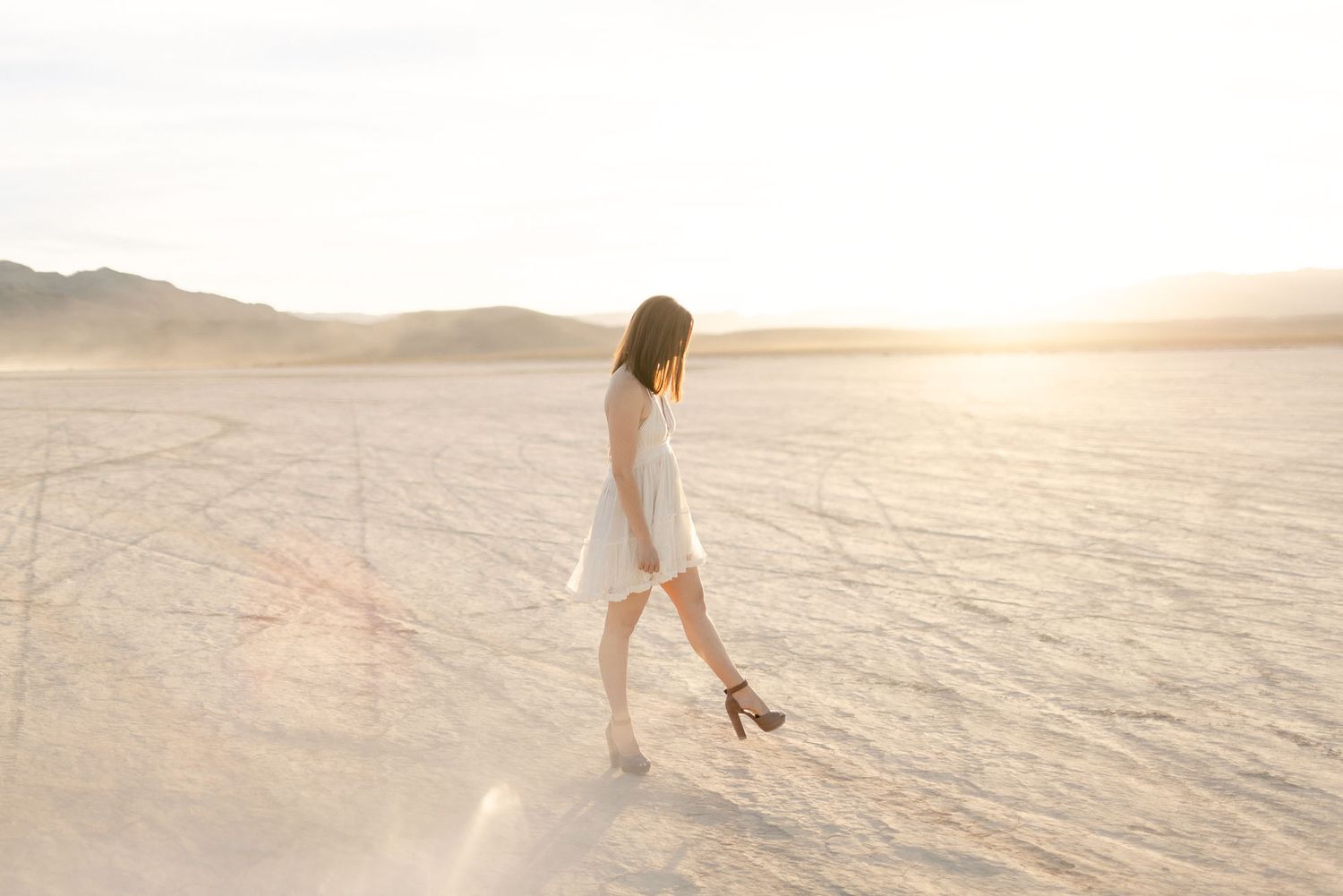 Woman walking in desert