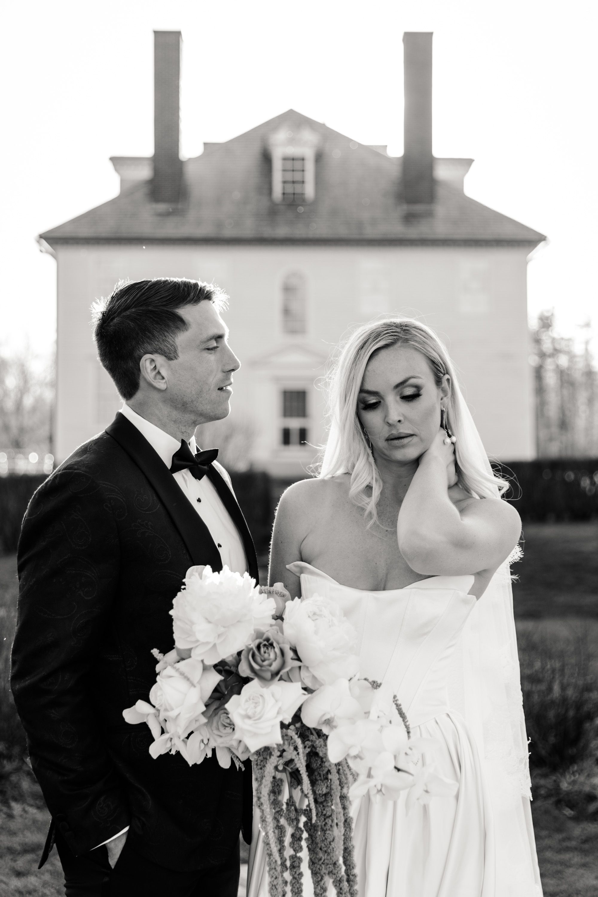 black and white wedding portrait