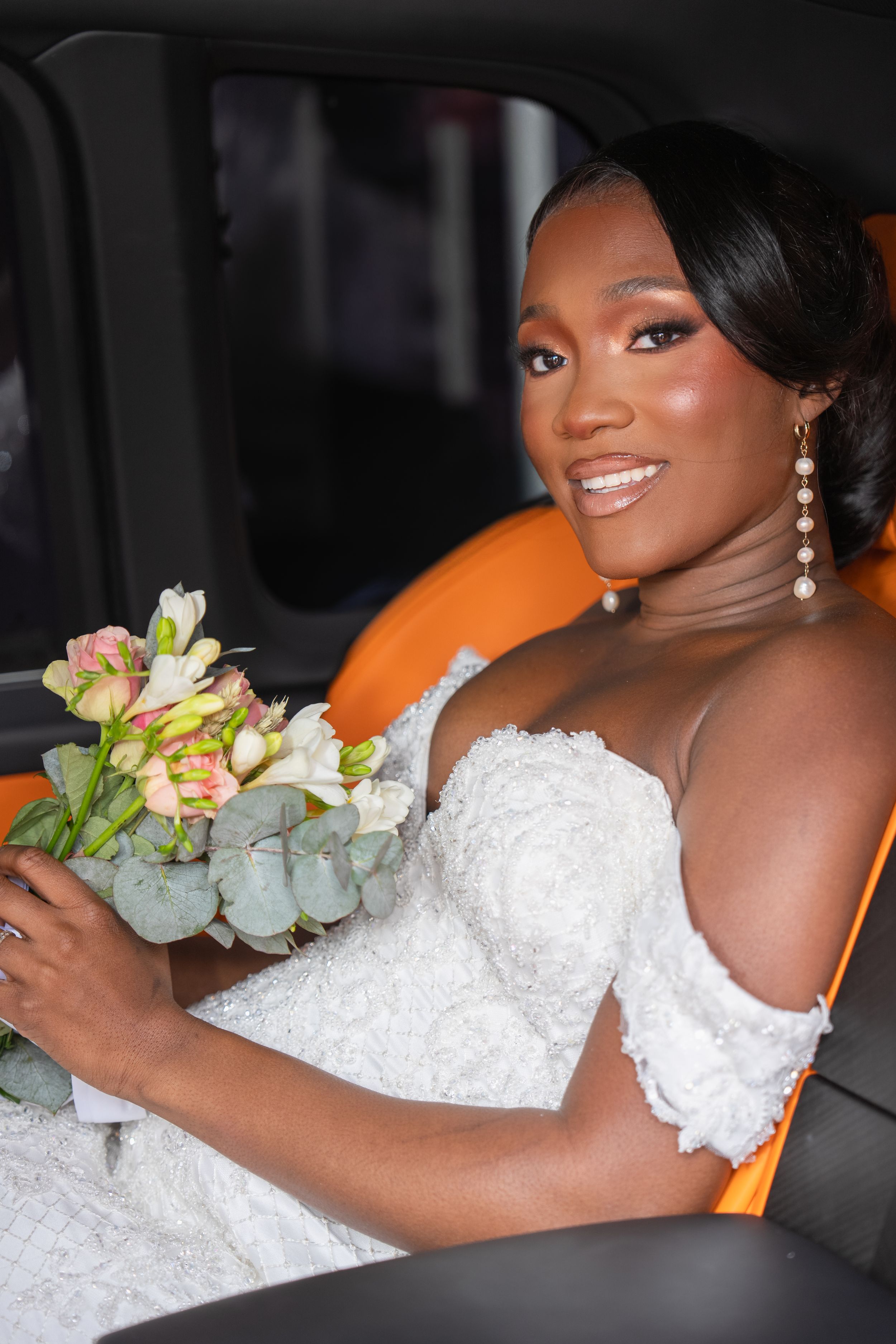 bride in a car