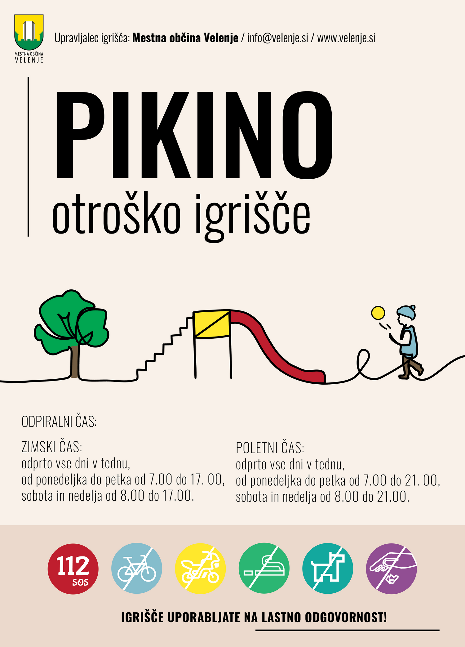 Grafična ilustracija na info tablah, ki so del otroških igrišč v Velenju