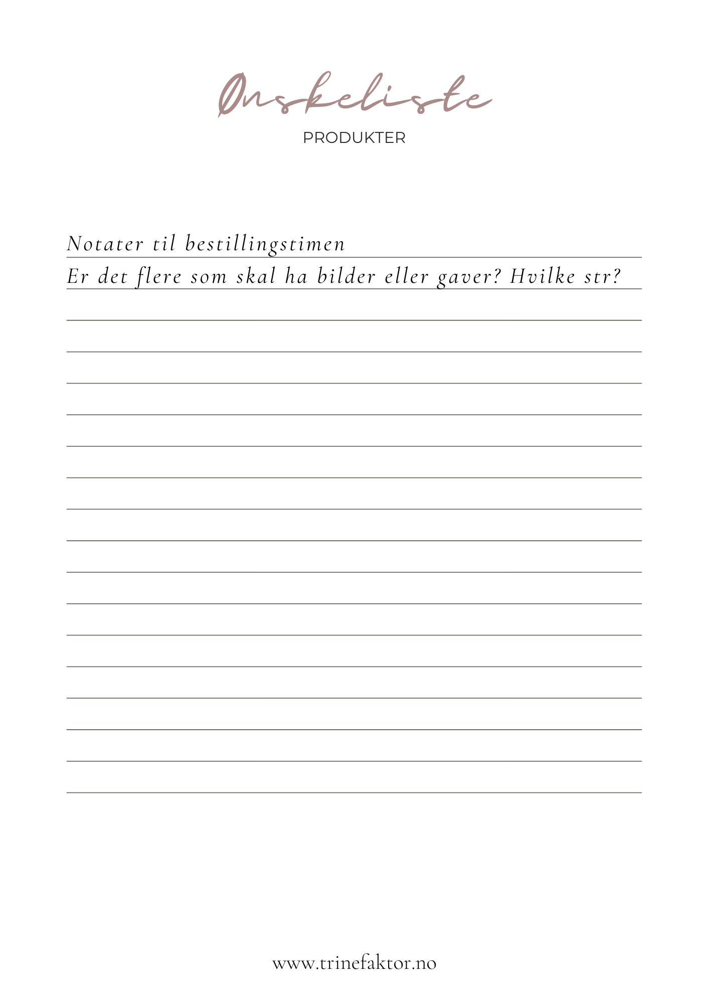 Blank white form with 'Onskeliste' text at top and website URL at bottom.