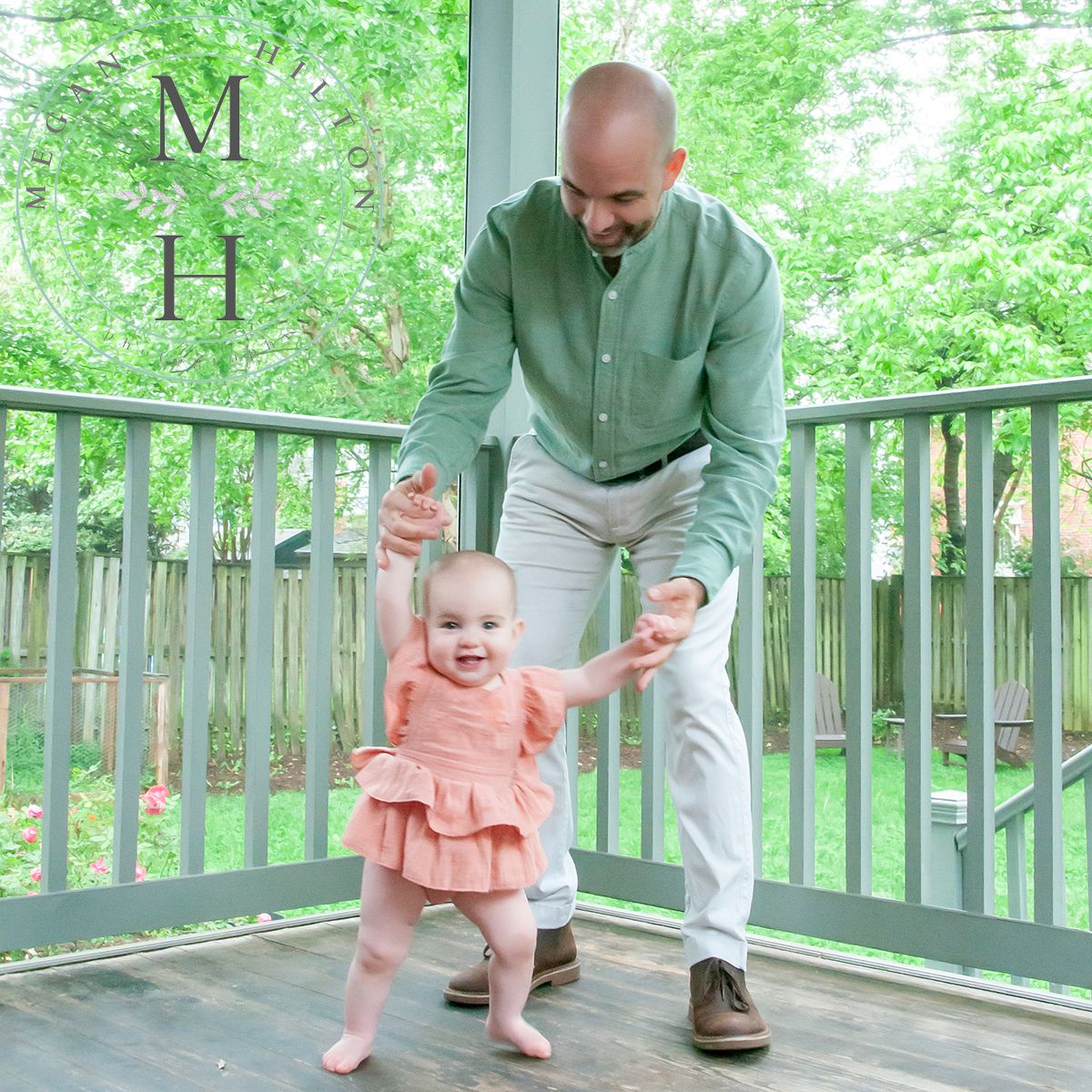 Dad and little girl walking photo outside