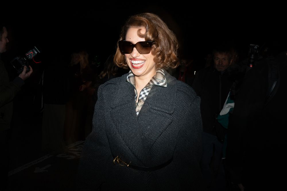 Raye wearing Burberry at the Burberry fashion show in London, UK