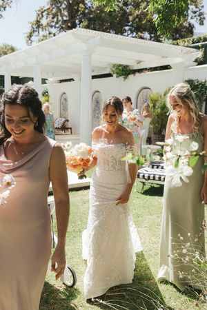 Brides and bridesmaids getting ready at La Cotte cottage in Franschhoek