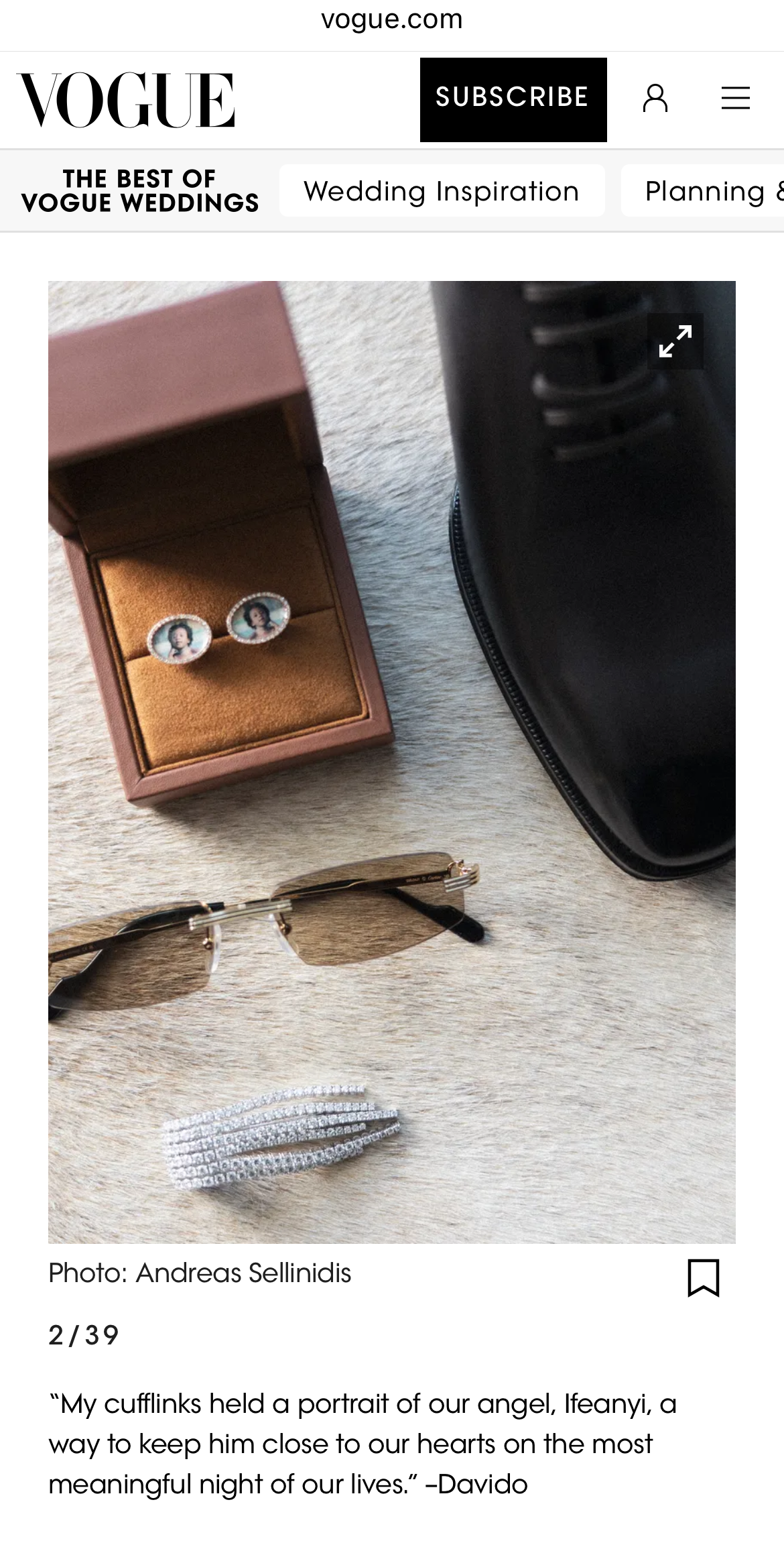 Wedding accessories including silver cufflinks and a brown leather case displayed on a light gray textured surface.