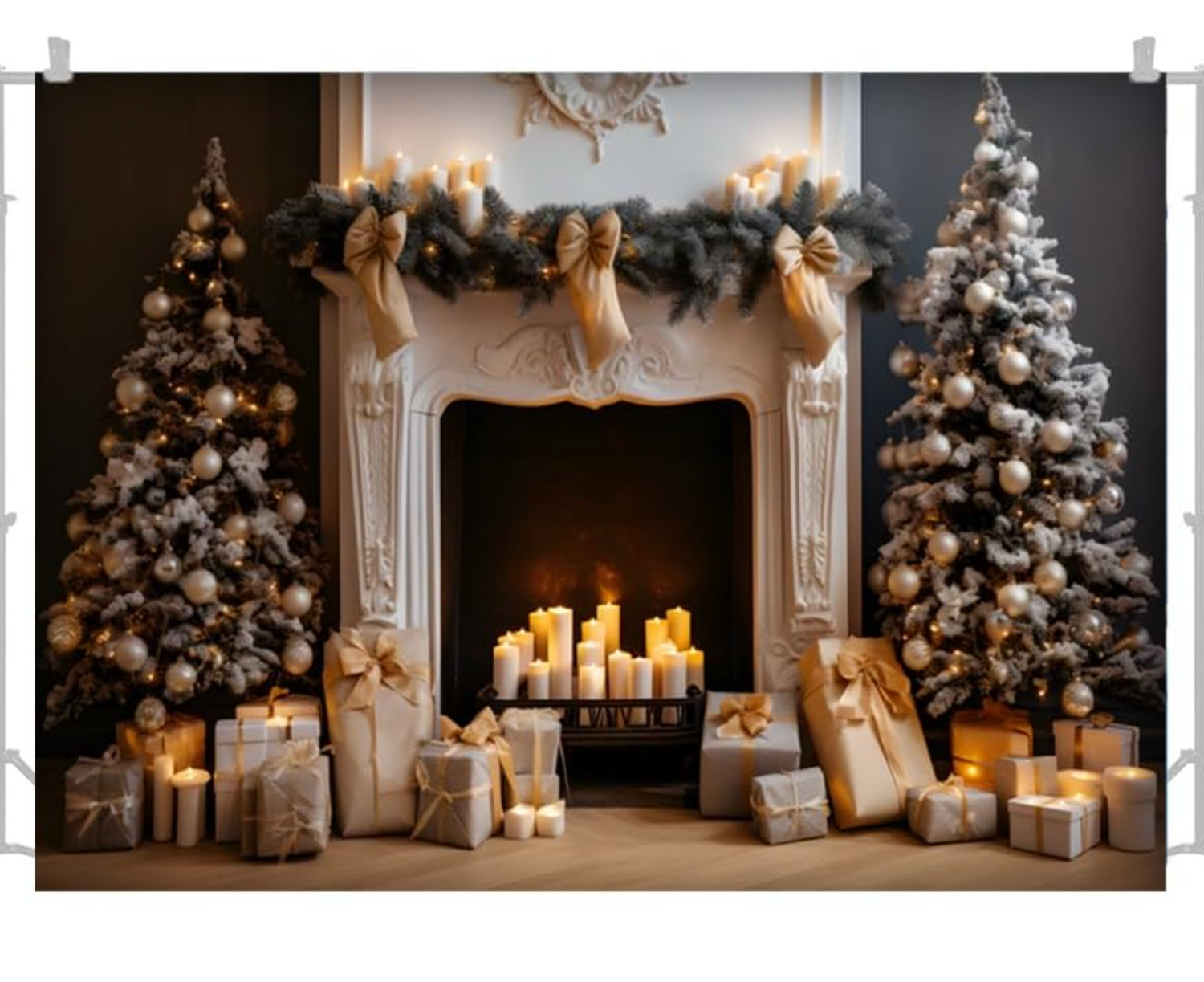Kerstachtergrond haard en groen