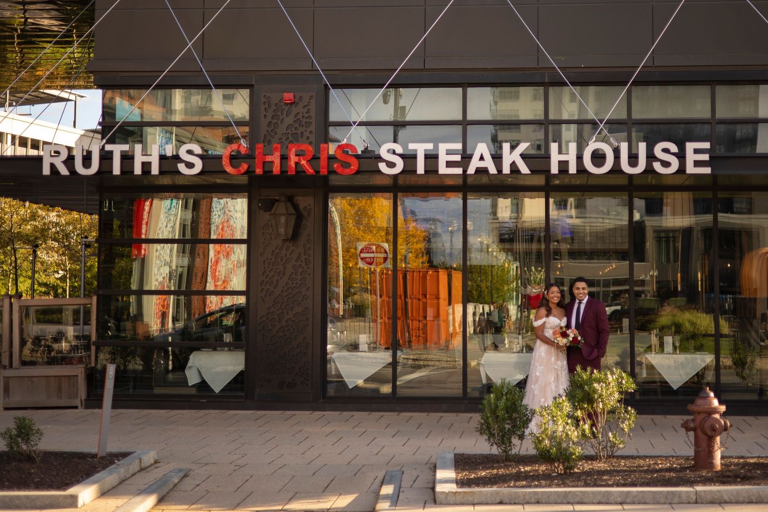 The exterior of Ruth's Chris Steak House restaurant in Somerville, MA, at Assembly Row.