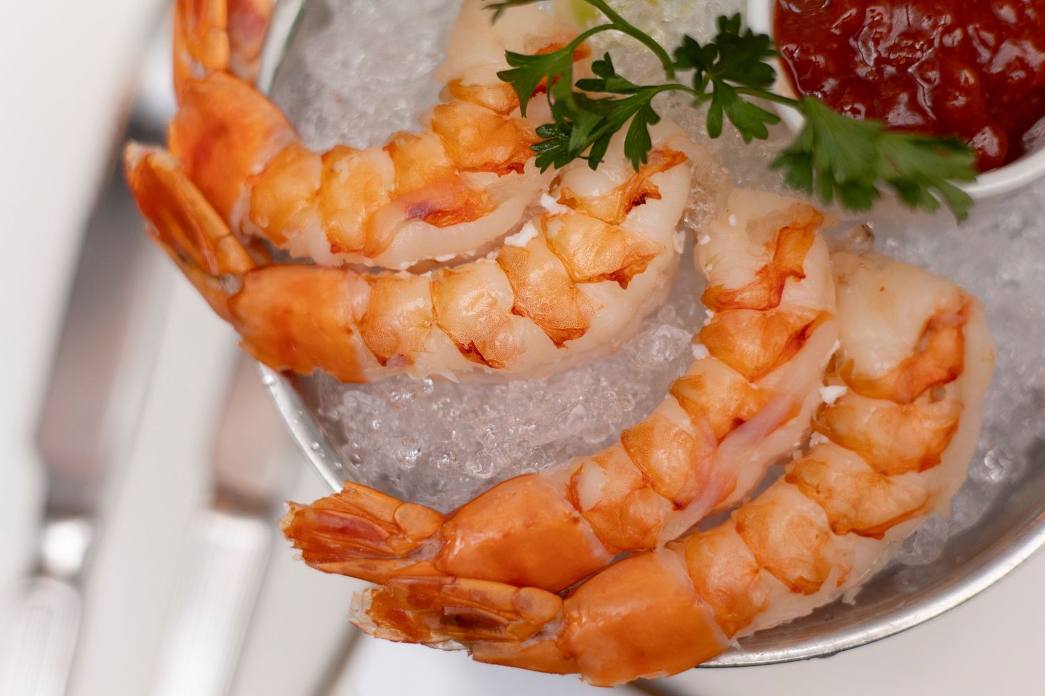 Cocktail shrimp appetizer at a wedding reception at Ruth's Chris Steakhouse in Somerville, Massachusetts.
