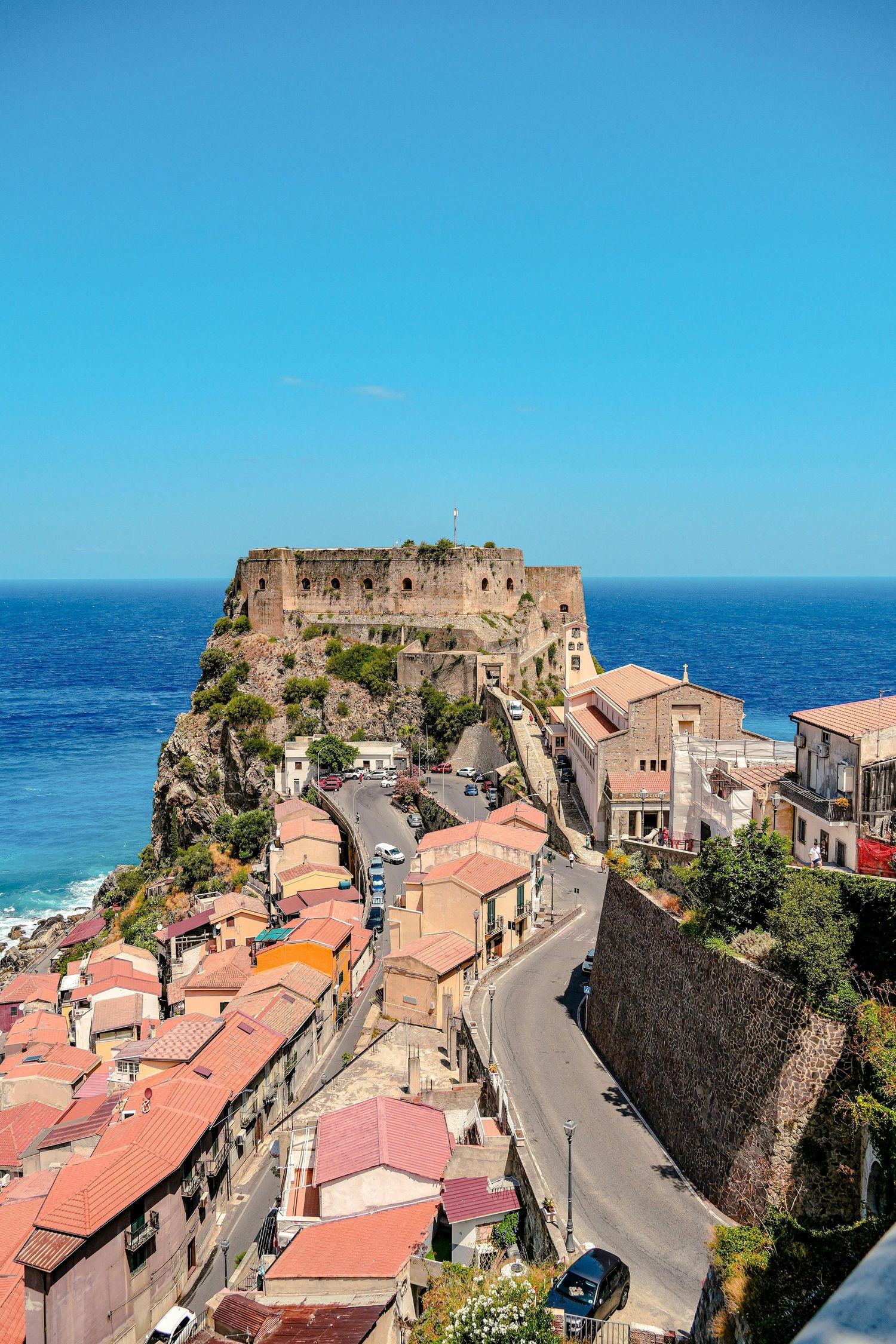 Panoramic view of Santa Maria dell’Isola and the coastline of Tropea, Calabria, Italy