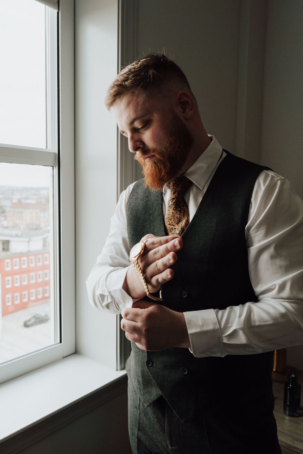 Yorktowne Hotel wedding in York, PA– Groom portraits– elegant winter wedding