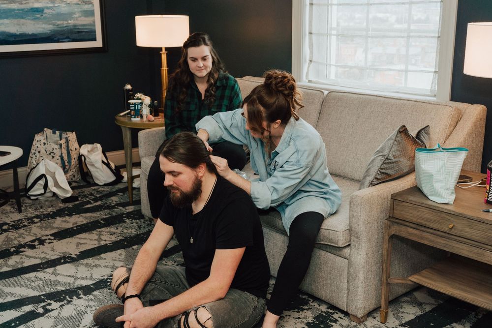 Yorktowne Hotel wedding in York, PA– Bridesmaids and groomsmen getting ready portraits– elegant winter wedding